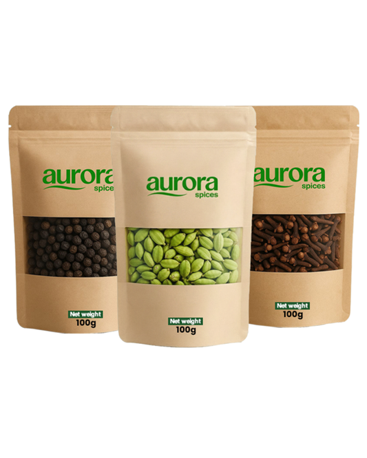 Kerala Spice Combo Pack - Cardamom, Black Pepper & Cloves (100g Each) ⭐⭐⭐⭐⭐    (17)