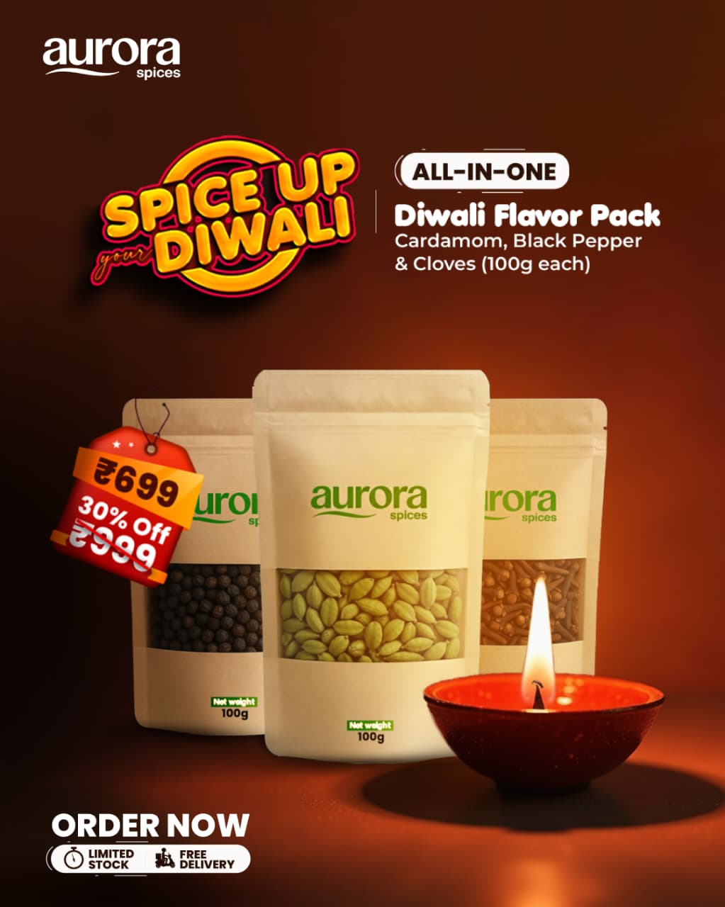 Kerala Spice Combo Pack - Cardamom, Black Pepper & Cloves (100g Each) ⭐⭐⭐⭐⭐    (17)